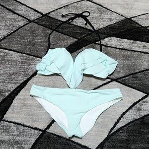 VICTORIA SECRET PINK 2014 PUSH-UP RUFFLE AQUA GREEN BIKINI SET PRICE FIRM